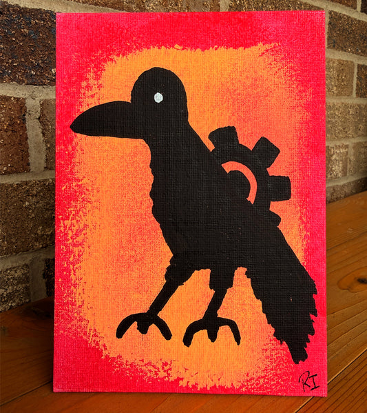 "Clockwork Crow" Canvas Painting (5" x 7")