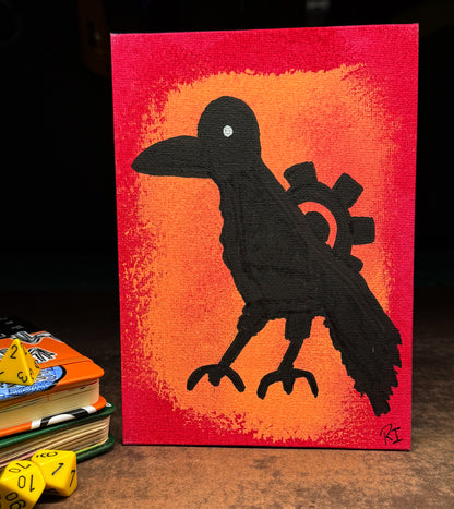 "Clockwork Crow" Canvas Painting (5" x 7")